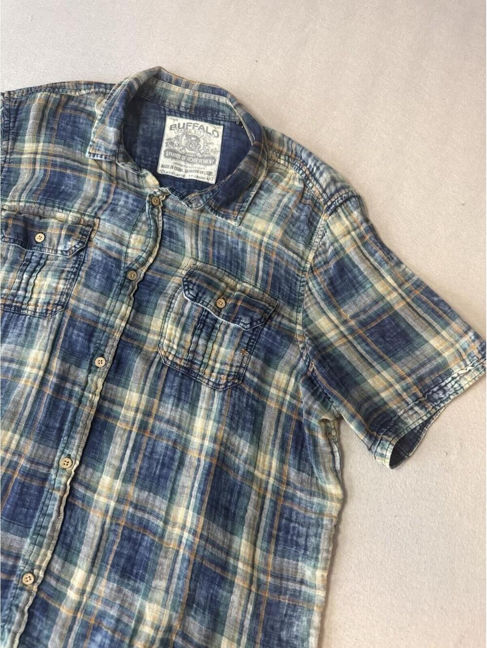Buffalo David‎ Bitton Plaid Shirt Mens XXL Blue Short Sleeve Button Up